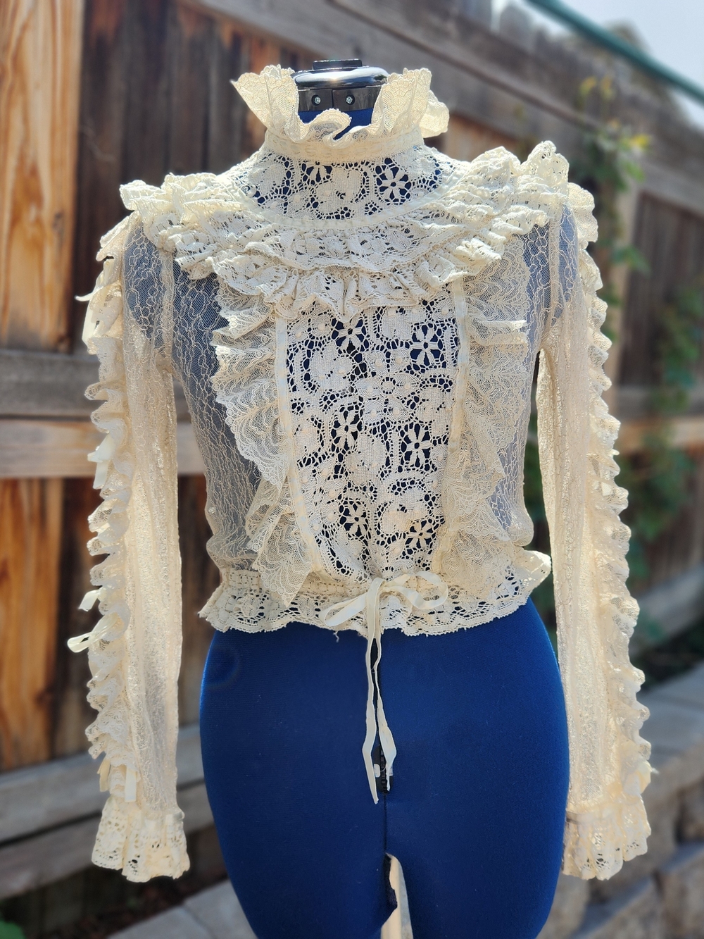 Vintage 70s Easy Street Fashions Lace Ruffle Blouse — Sold at Neiman Marcus
